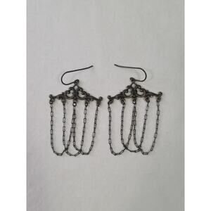 Vintage Chandelier Style Drop Earrings Intricate Metalwork Dangle Chain Fringe
